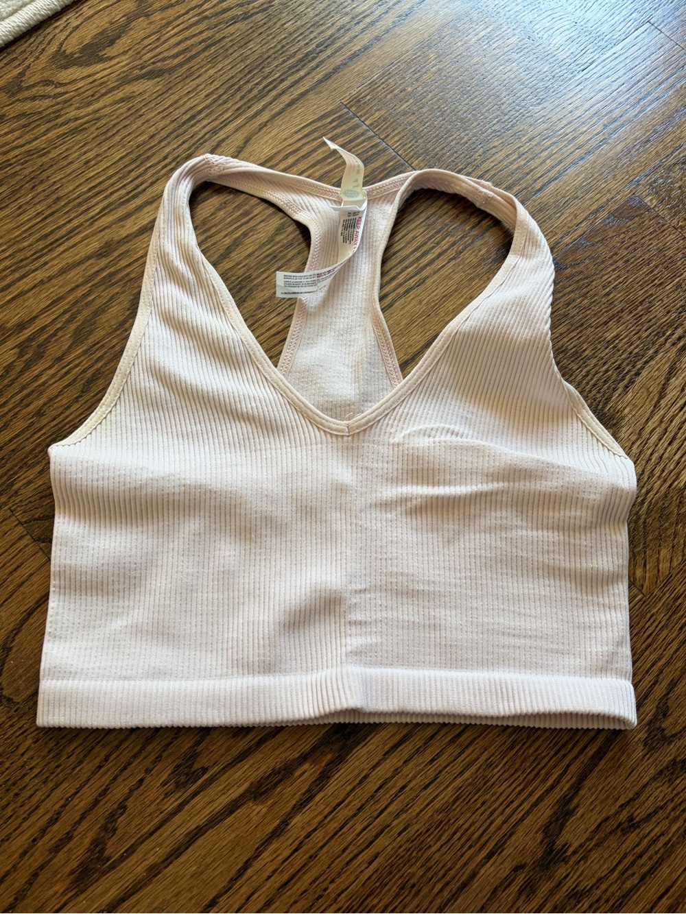 FP Movement Light Pink Pearl Ribbed Halter Neckline Bra Crop Top